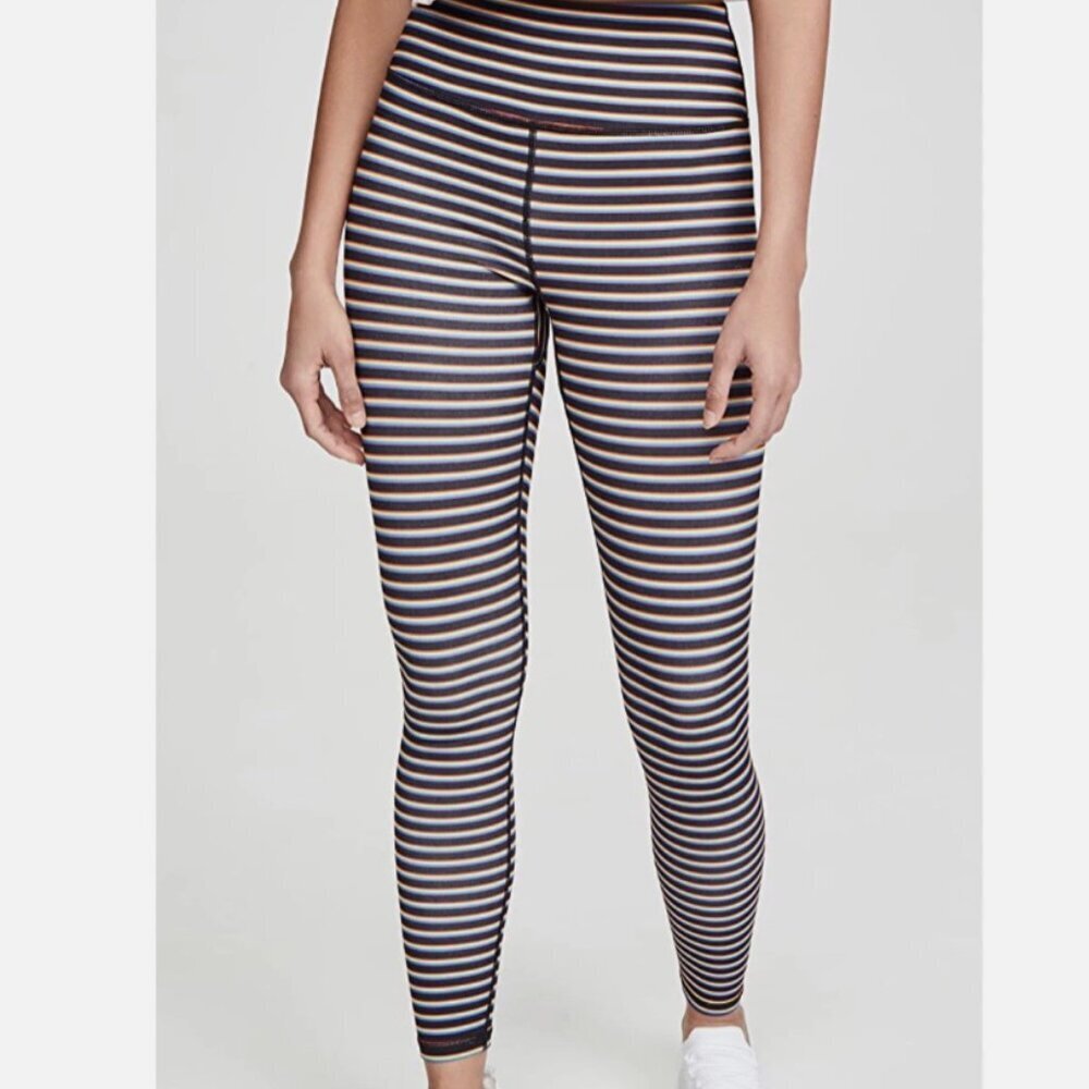 Spiritual Gangster Essential Rainbow Stripe Leggings High Waisted Black Size XS